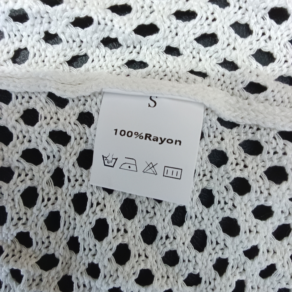 White Open-Knit Coverup Cardigan or Lightweight Beach Layer, Tie Strings - Picture 3 of 3